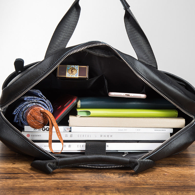 Men's Briefcase Genuine Cowhide Leather Retro Business Handbag Men's Computer Bag