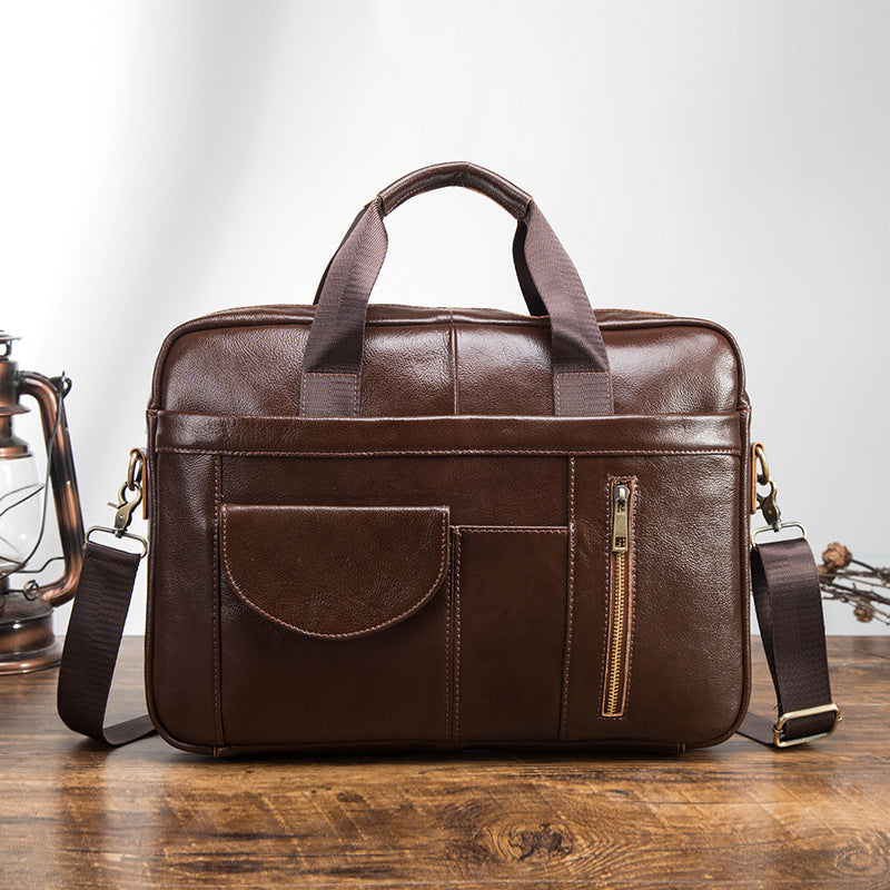 Men's Briefcase Genuine Cowhide Leather Retro Business Computer Bag Men's Handbag