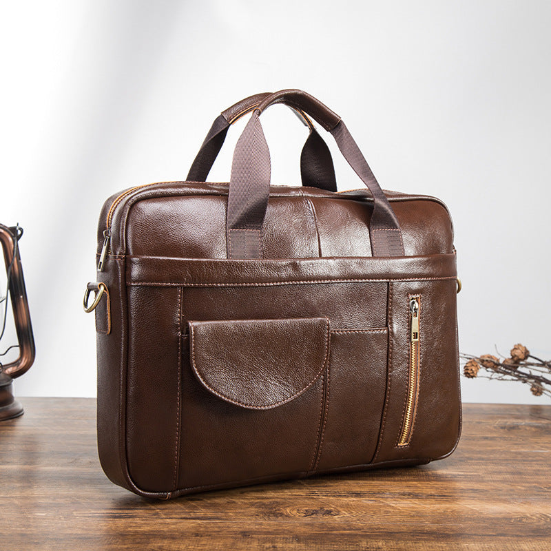 Men's Briefcase Genuine Cowhide Leather Retro Business Computer Bag Men's Handbag
