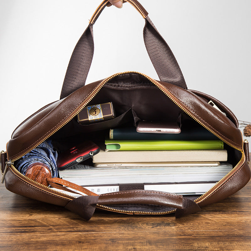 Men's Briefcase Genuine Cowhide Leather Retro Business Computer Bag Men's Handbag