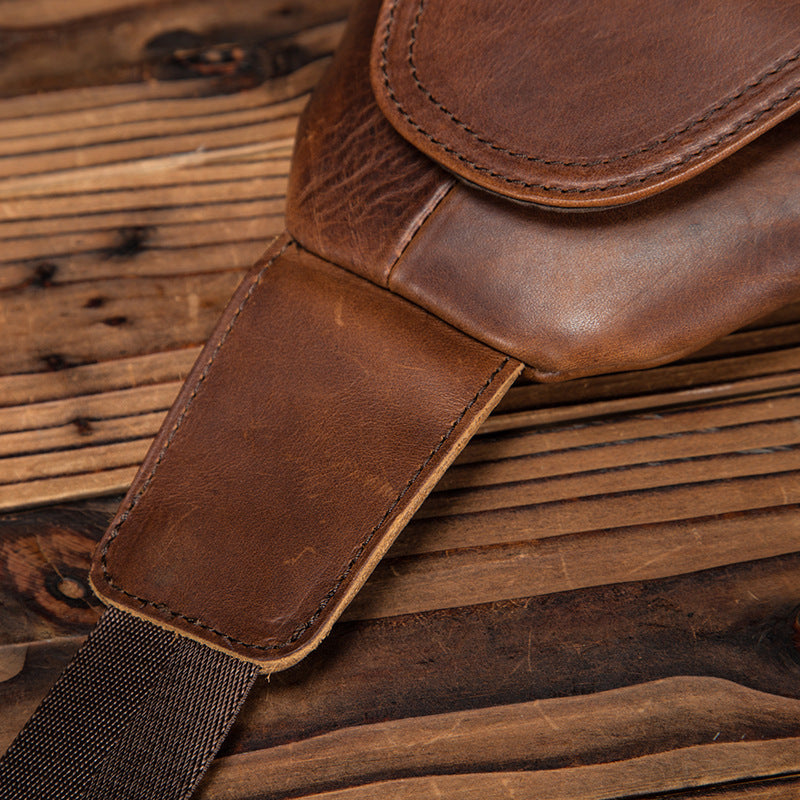 Men's bust bag Genuine cowhide leather retro outdoor multifunctional crossbody bag for men
