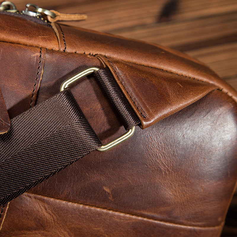 Men's bust bag Genuine cowhide leather retro outdoor multifunctional crossbody bag for men
