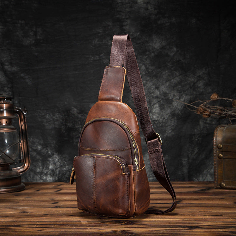 Men's bust bag Genuine cowhide leather retro outdoor versatile crossbody bag for men
