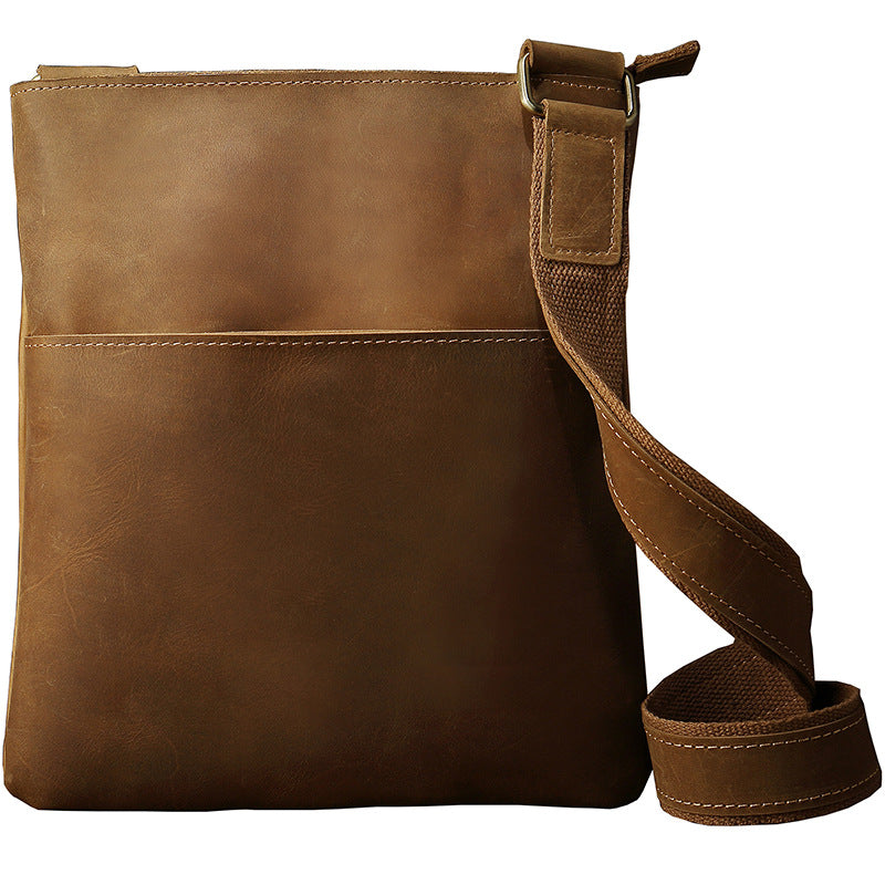 Men's Shoulder Bag Handcrafted Genuine Cowhide Leather Crazy Horse Simple Retro Crossbody Bag for Men