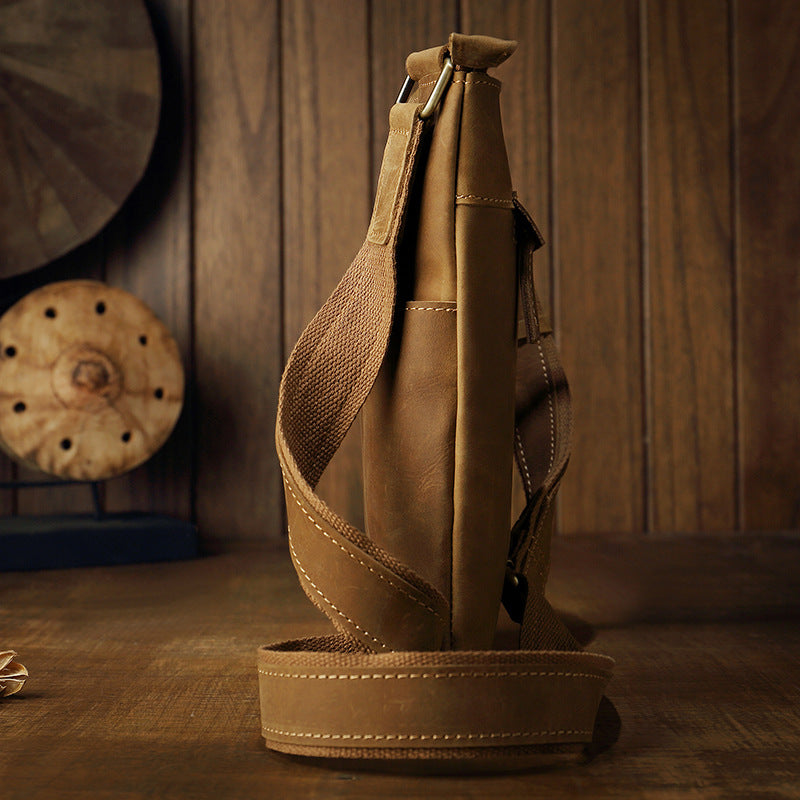 Men's Shoulder Bag Handcrafted Genuine Cowhide Leather Crazy Horse Simple Retro Crossbody Bag for Men