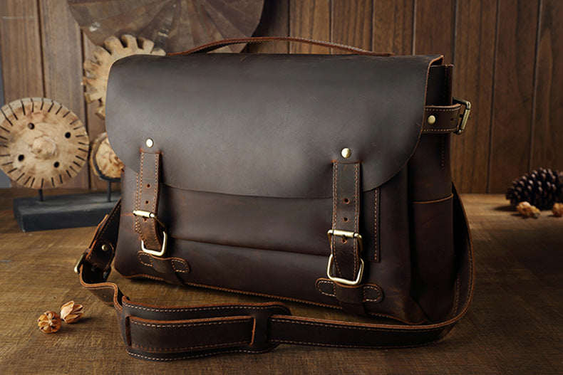 Men's Shoulder Bag Cambridge Bag Handmade Genuine Cowhide Leather Retro Handbag Unique Men's Crossbody Bag Messenger Bag