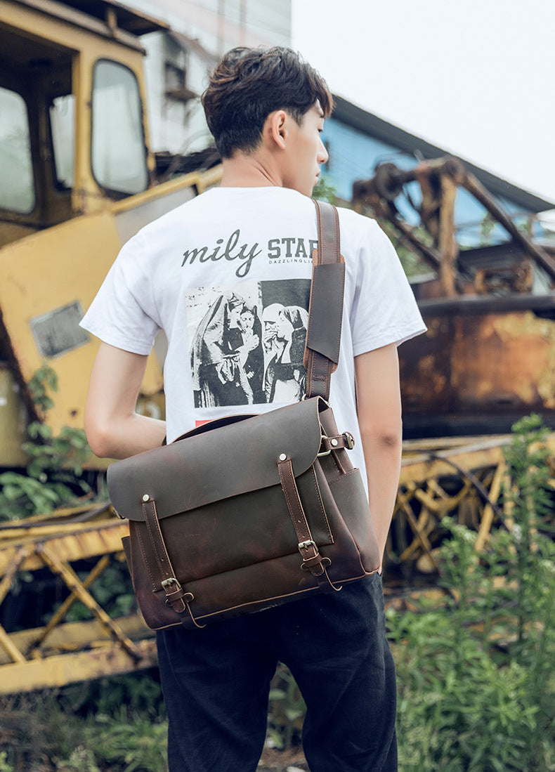 Men's Shoulder Bag Cambridge Bag Handmade Genuine Cowhide Leather Retro Handbag Unique Men's Crossbody Bag Messenger Bag