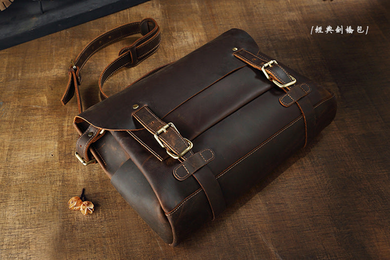 Men's Shoulder Bag Cambridge Bag Handmade Genuine Cowhide Leather Retro Handbag Unique Men's Crossbody Bag Messenger Bag
