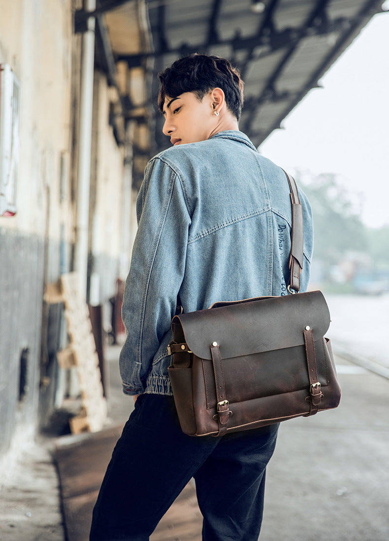 Men's Shoulder Bag Cambridge Bag Handmade Genuine Cowhide Leather Retro Handbag Unique Men's Crossbody Bag Messenger Bag
