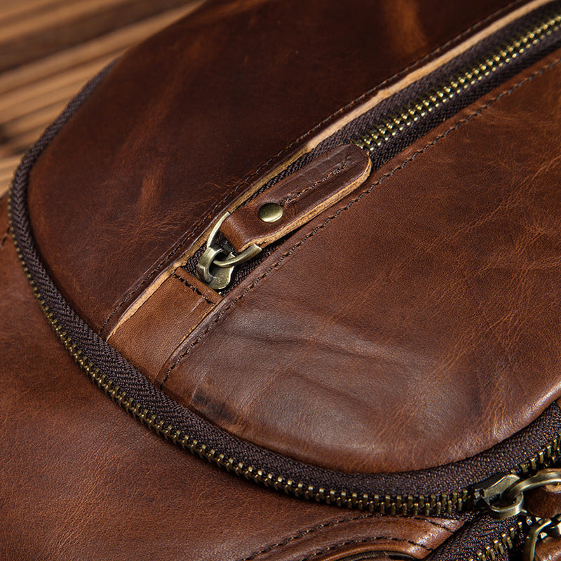 Men's bust bag Genuine cowhide leather retro outdoor multifunctional crossbody bag for men