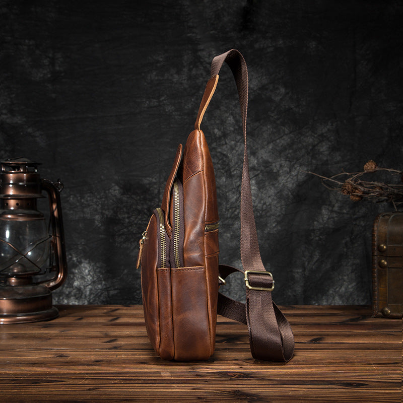 Men's bust bag Genuine cowhide leather retro outdoor multifunctional crossbody bag for men