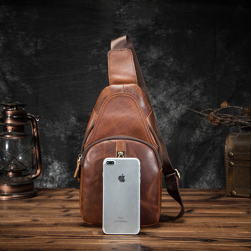 Men's bust bag Genuine cowhide leather retro outdoor multifunctional crossbody bag for men