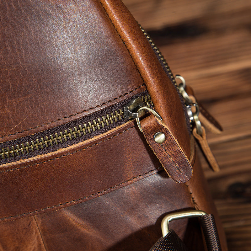 Men's bust bag Genuine cowhide leather retro outdoor multifunctional crossbody bag for men