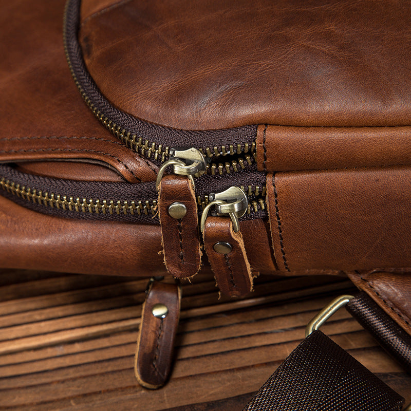 Men's bust bag Genuine cowhide leather retro outdoor multifunctional crossbody bag for men