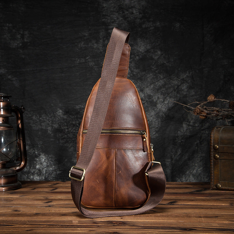 Men's bust bag Genuine cowhide leather retro outdoor multifunctional crossbody bag for men