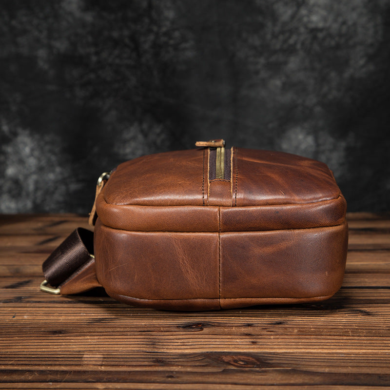 Men's bust bag Genuine cowhide leather retro outdoor multifunctional crossbody bag for men