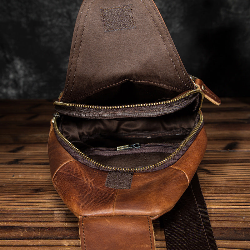 Men's bust bag Genuine cowhide leather retro outdoor multifunctional crossbody bag for men