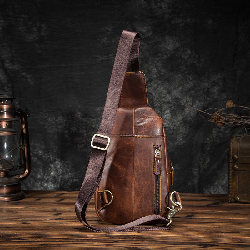 Men's bust bag Genuine cowhide leather retro outdoor versatile crossbody bag for men