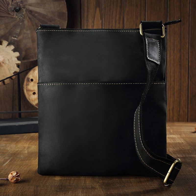 Men's Shoulder Bag Handcrafted Genuine Cowhide Leather Crazy Horse Simple Retro Crossbody Bag for Men