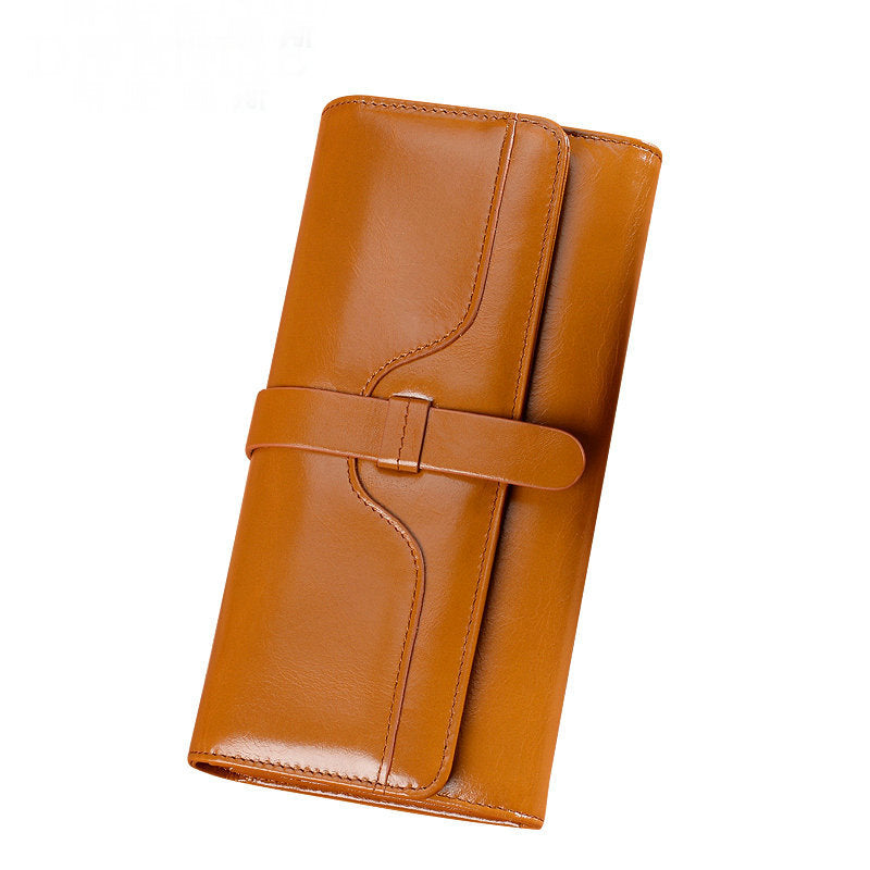 Ladies wallet large capacity trifold wallet clutch bag retro cowhide wallet fashion long wallet