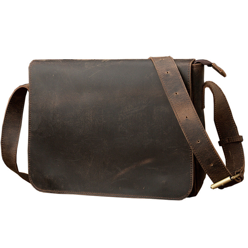 Men's Messenger Bag Handmade Genuine Cowhide Leather Crazy Horse Retro Casual Shoulder Bag Crossbody Computer Bag
