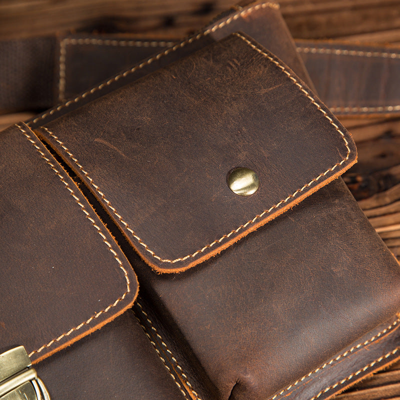 Men's Waist Pouch Cowhide Genuine Leather Outdoor Fashion Bust Bag for Men