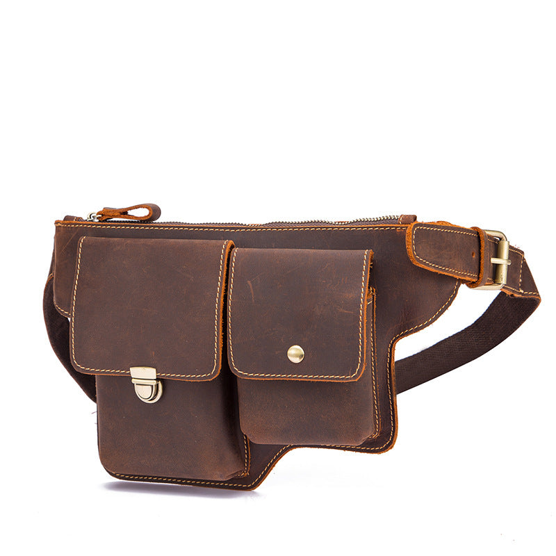 Men's Waist Pouch Cowhide Genuine Leather Outdoor Fashion Bust Bag for Men