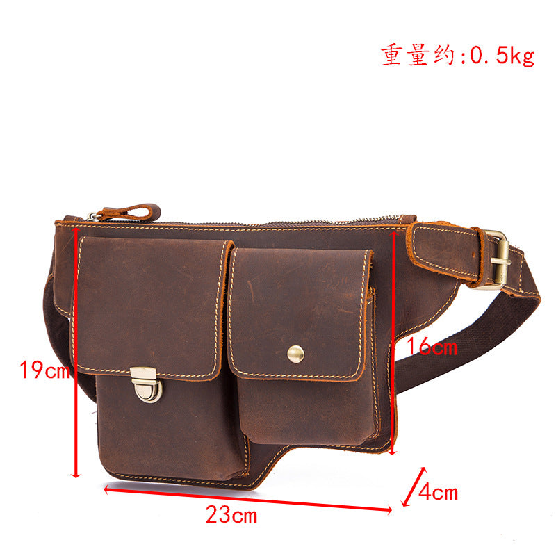 Men's Waist Pouch Cowhide Genuine Leather Outdoor Fashion Bust Bag for Men
