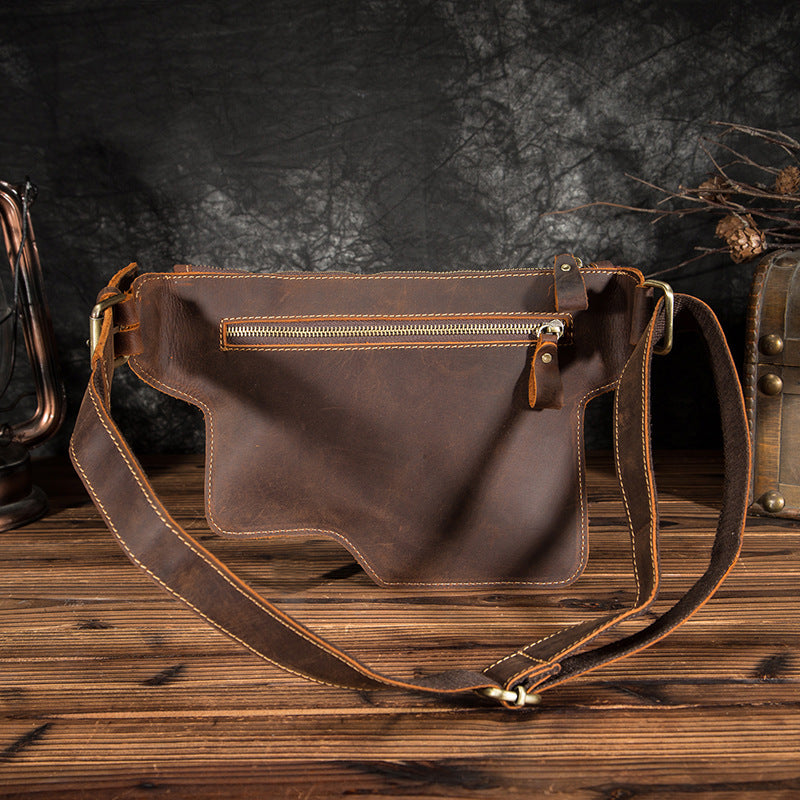 Men's Waist Pouch Cowhide Genuine Leather Outdoor Fashion Bust Bag for Men