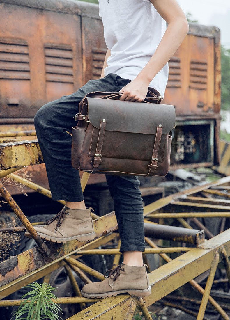 Men's Shoulder Bag Cambridge Bag Handmade Genuine Cowhide Leather Retro Handbag Unique Men's Crossbody Bag Messenger Bag