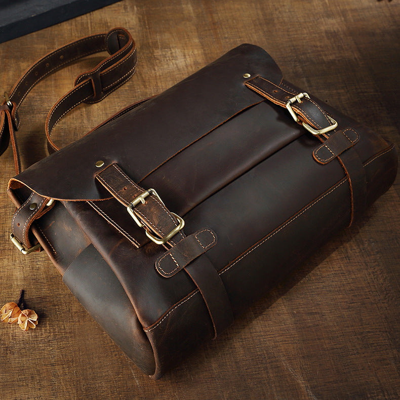 Men's Shoulder Bag Cambridge Bag Handmade Genuine Cowhide Leather Retro Handbag Unique Men's Crossbody Bag Messenger Bag