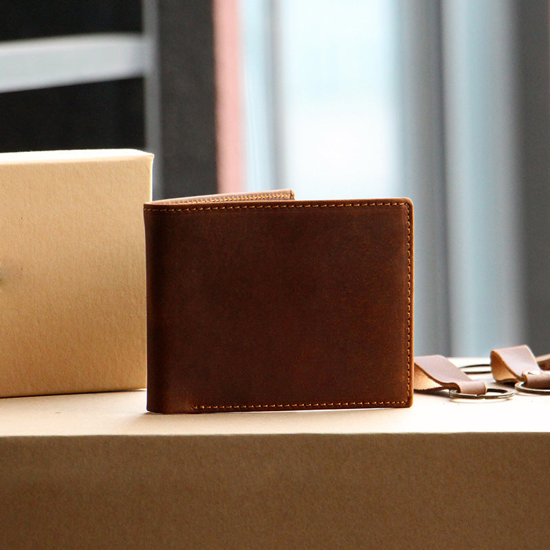 Men's Short Wallet Original Cowhide Genuine Leather Card Holder Retro Men's Wallet Card Bag