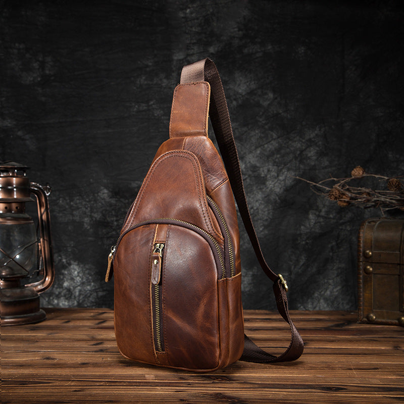 Men's bust bag Genuine cowhide leather retro outdoor multifunctional crossbody bag for men