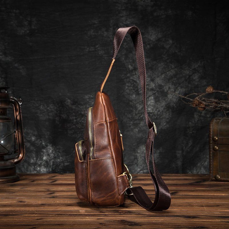 Men's bust bag Genuine cowhide leather retro outdoor versatile crossbody bag for men