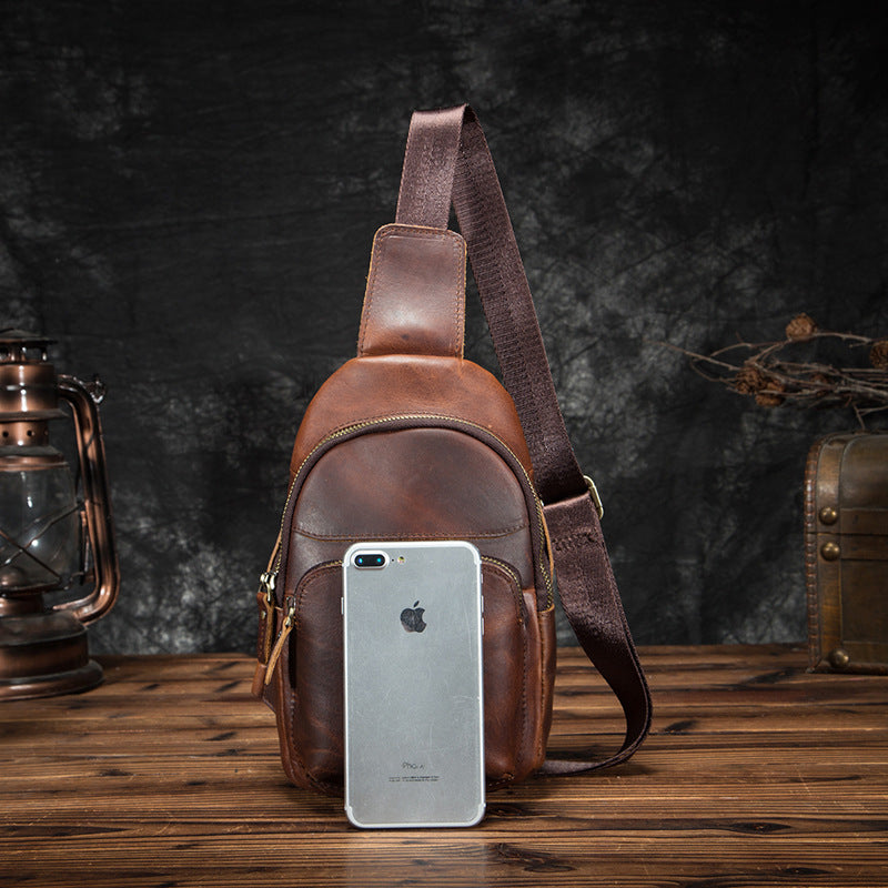 Men's bust bag Genuine cowhide leather retro outdoor versatile crossbody bag for men