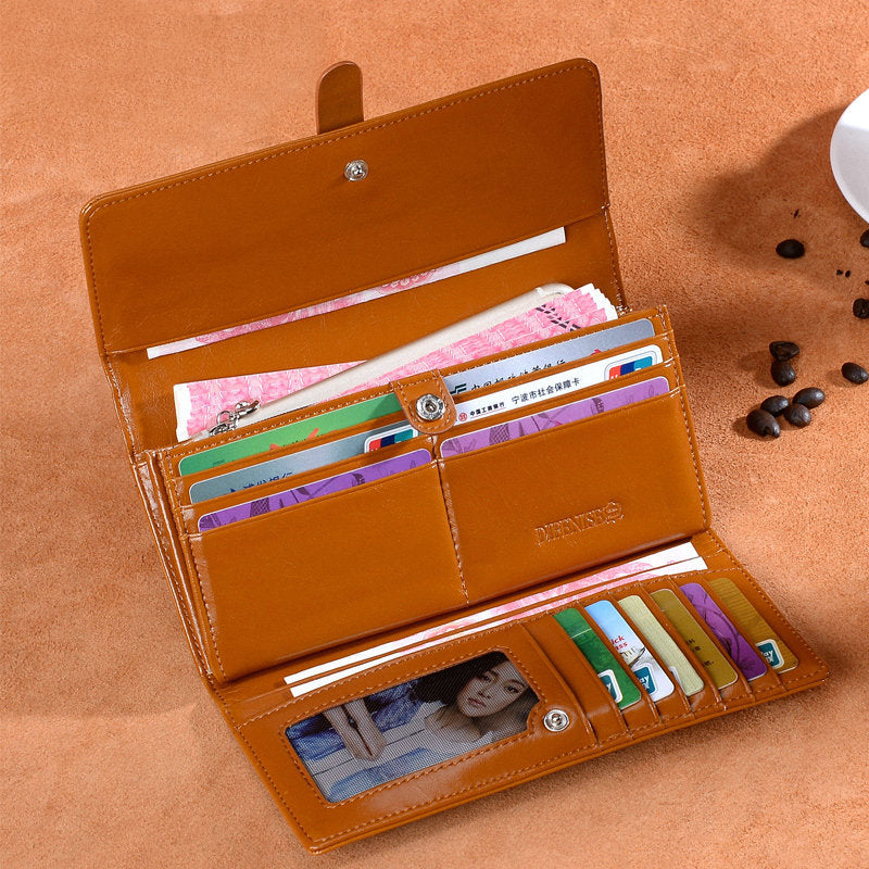 Ladies wallet large capacity trifold wallet clutch bag retro cowhide wallet fashion long wallet