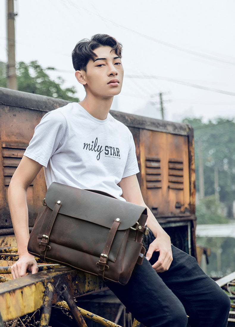 Men's Shoulder Bag Cambridge Bag Handmade Genuine Cowhide Leather Retro Handbag Unique Men's Crossbody Bag Messenger Bag