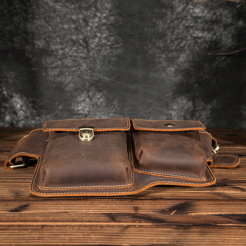 Men's Waist Pouch Cowhide Genuine Leather Outdoor Fashion Bust Bag for Men