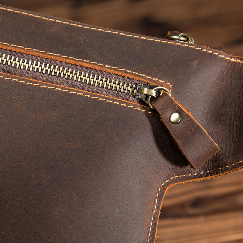 Men's Waist Pouch Cowhide Genuine Leather Outdoor Fashion Bust Bag for Men