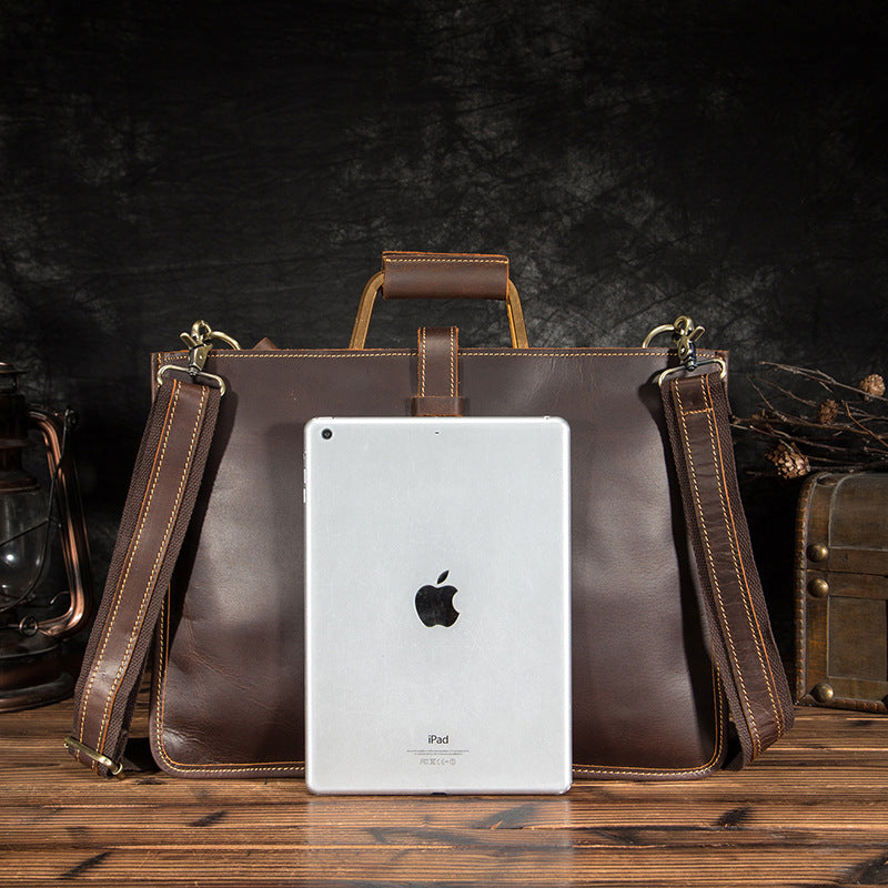 Men's Briefcase Business Handbag Cowhide Genuine Leather Retro Men Computer Bag