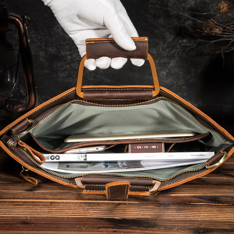 Men's Briefcase Business Handbag Cowhide Genuine Leather Retro Men Computer Bag