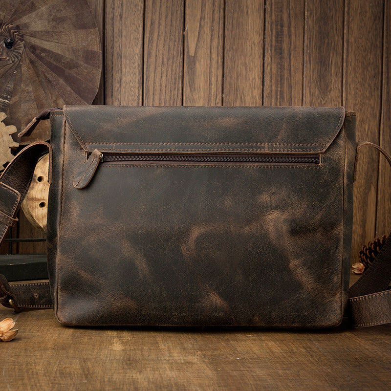 Men's Messenger Bag Handmade Genuine Cowhide Leather Crazy Horse Retro Casual Shoulder Bag Crossbody Computer Bag
