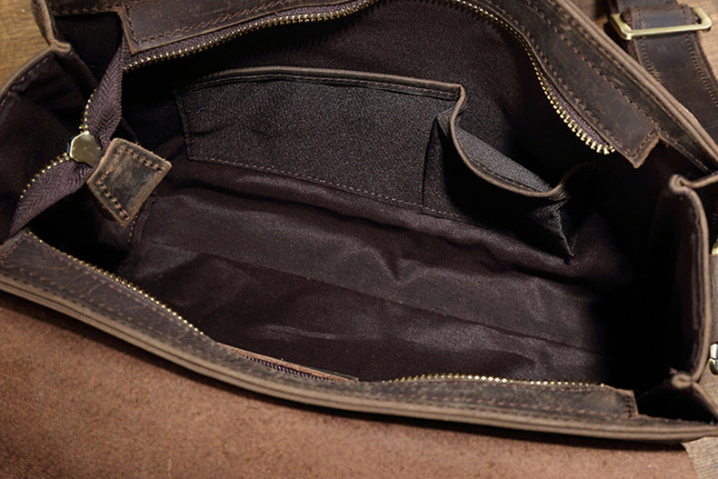 Men's Shoulder Bag Original Genuine Cowhide Leather Crazy Horse Messenger Bag Casual Crossbody Bag for Men