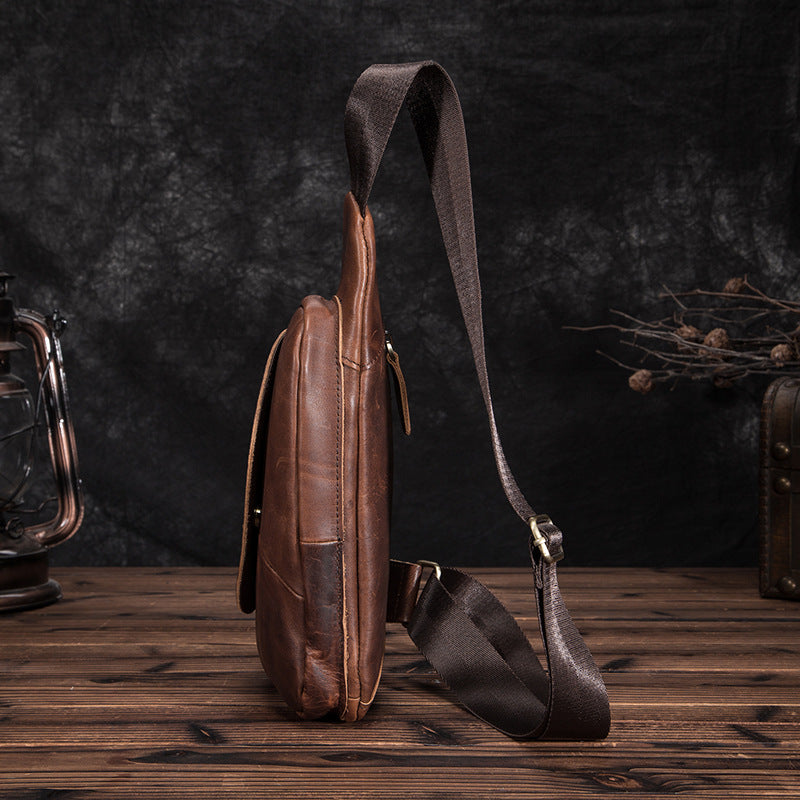 Men's Bust Bag Genuine Cowhide Leather Retro Outdoor Travel Versatile Men's Crossbody Bag
