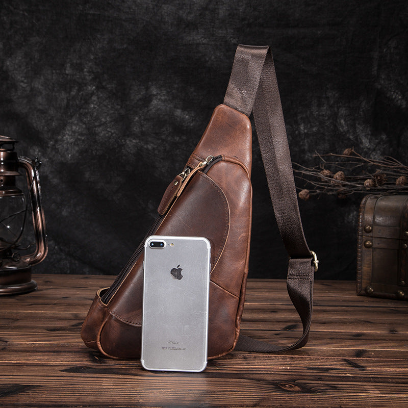 Men's Bust Bag Genuine Cowhide Leather Retro Outdoor Travel Versatile Men's Crossbody Bag