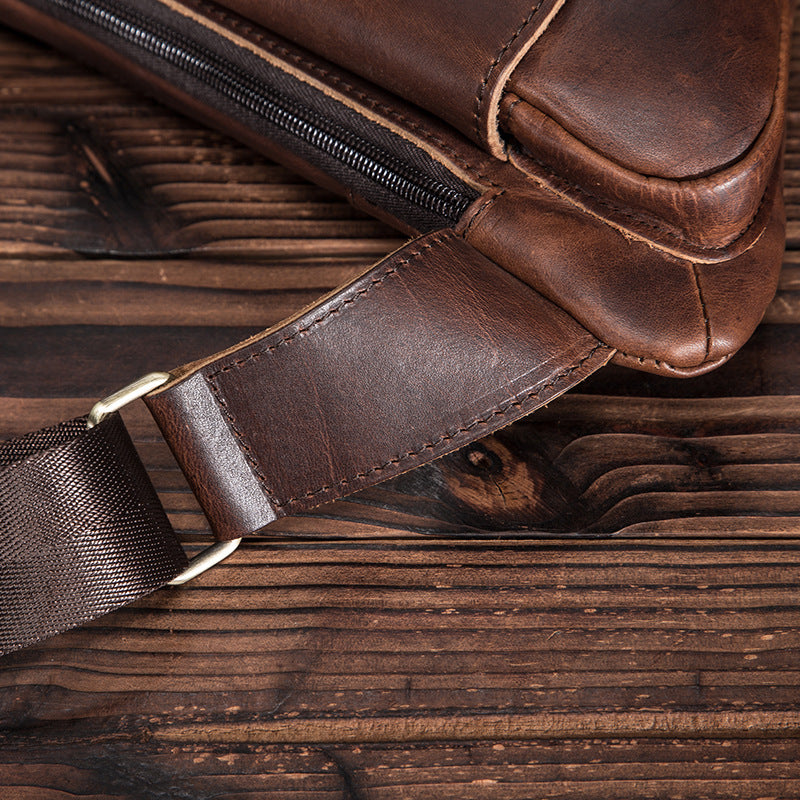 Men's Bust Bag Genuine Cowhide Leather Retro Outdoor Travel Versatile Men's Crossbody Bag