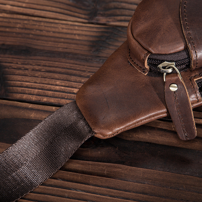 Men's Bust Bag Genuine Cowhide Leather Retro Outdoor Travel Versatile Men's Crossbody Bag