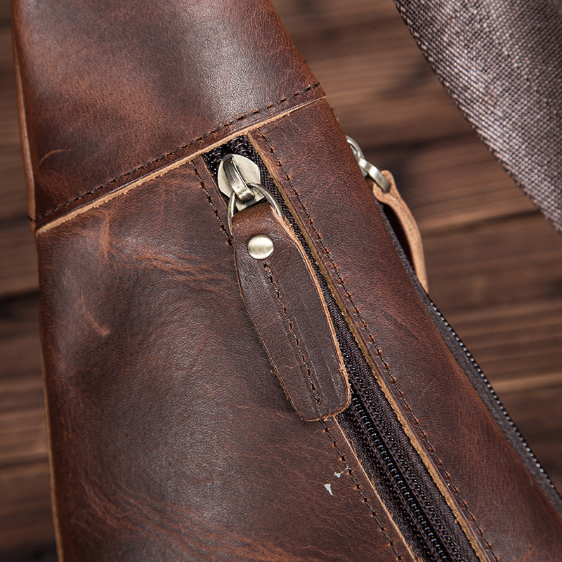 Men's Bust Bag Genuine Cowhide Leather Retro Outdoor Travel Versatile Men's Crossbody Bag