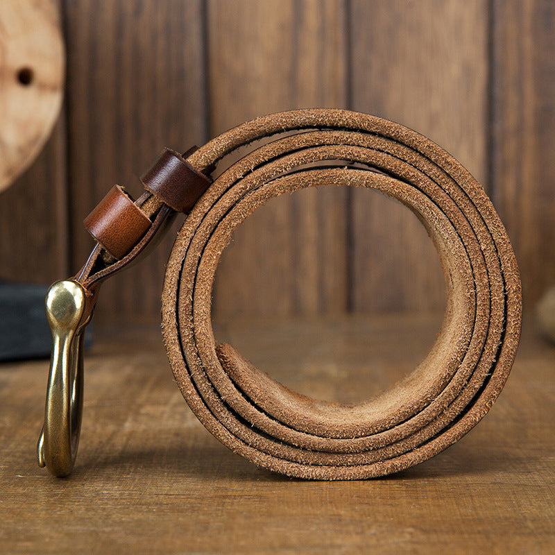 Men's Belt Original Genuine Cowhide Leather Copper Unique Needle Buckle Casual Men's Belt