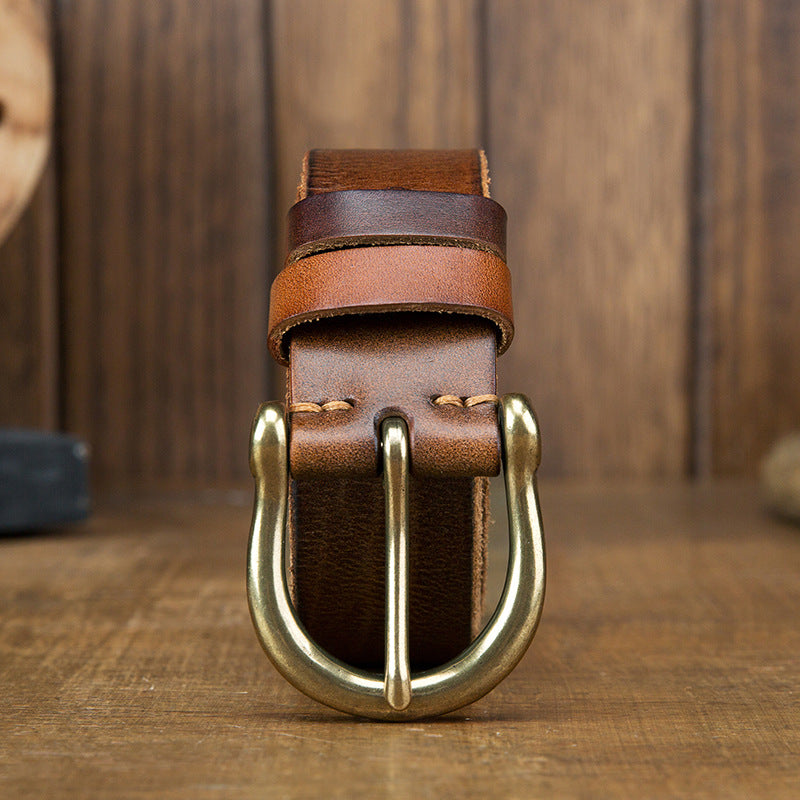 Men's Belt Original Genuine Cowhide Leather Copper Unique Needle Buckle Casual Men's Belt